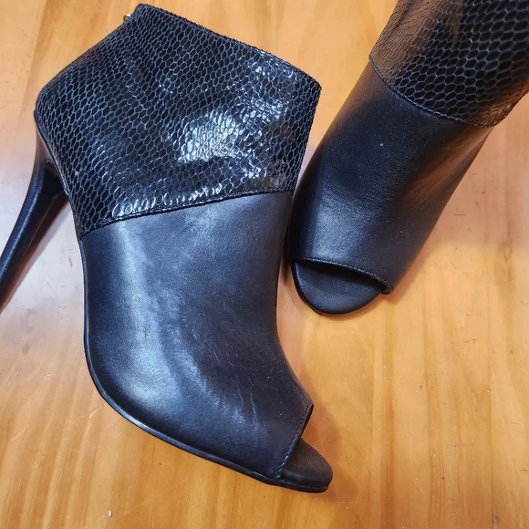 Charles Jourdan Leather Peep Toe Booties - Picture 6 of 11